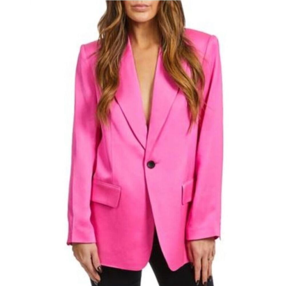 A.L.C. Bishop Il Peak Lapel Satin Blazer in Hot Pink Size 8
